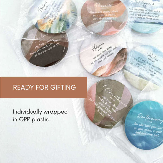 christian button magnet with bible verses plastic wrap