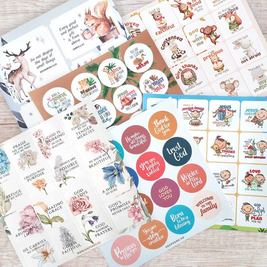Collection of various stickers with Christian messages from shepherd.sg