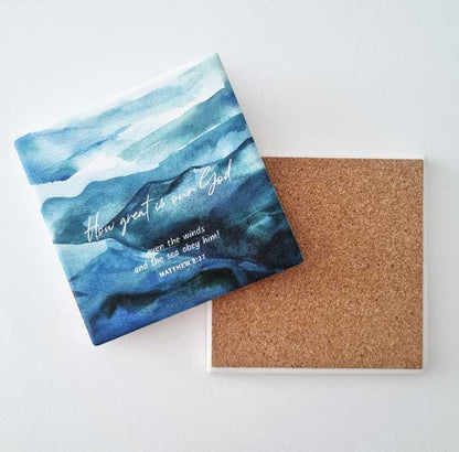 christian ceramic coaster with cork backing how great is our god