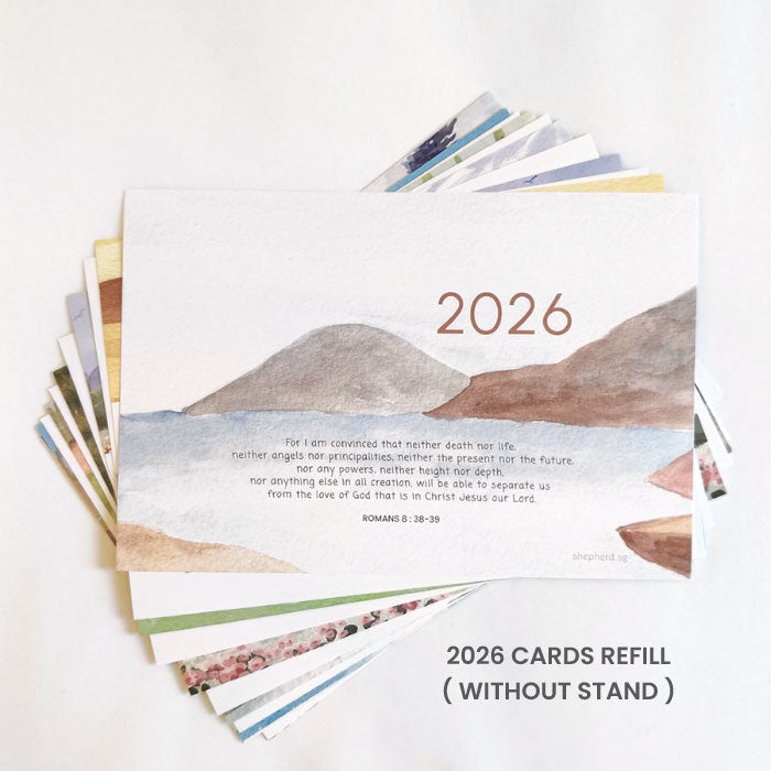 2026 cards refill with mountain design and text on a white background