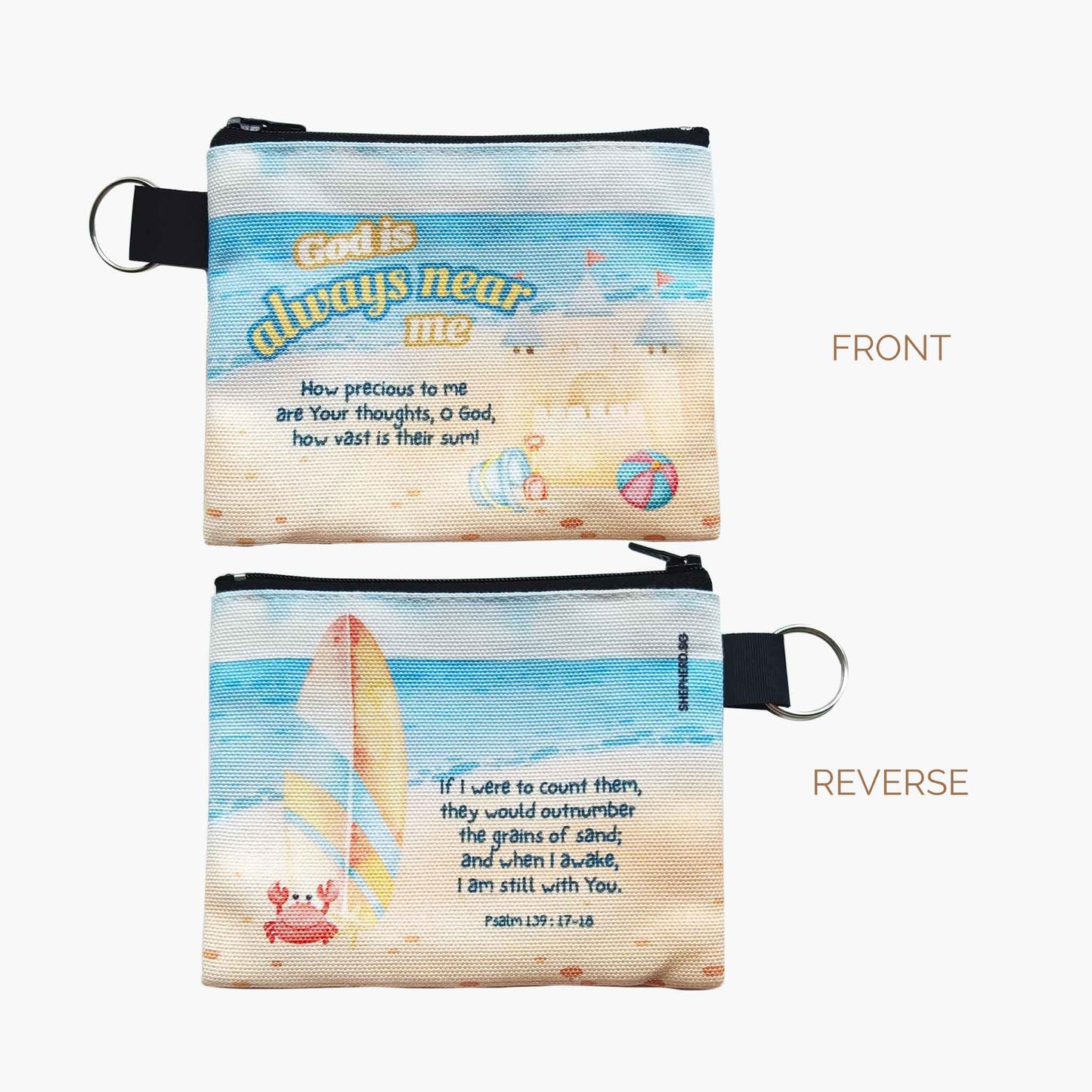 kids canvas zipper pouch front reverse with bible verse god is always near me psalm