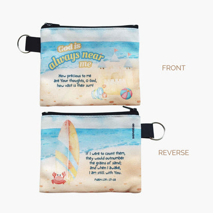 kids canvas zipper pouch front reverse with bible verse god is always near me psalm