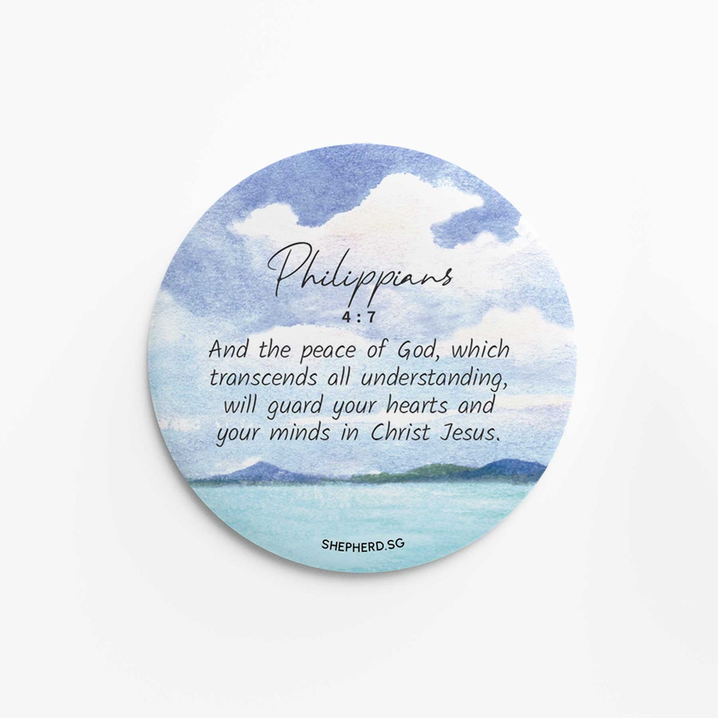 round button magnet with bible verse and the peace of God