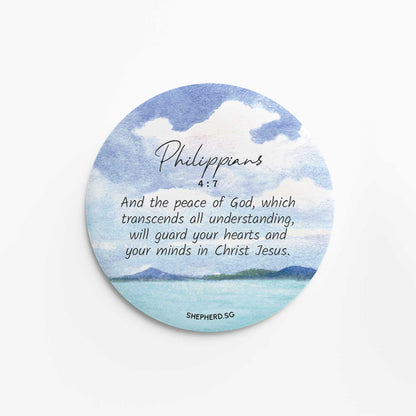 round button magnet with bible verse and the peace of God