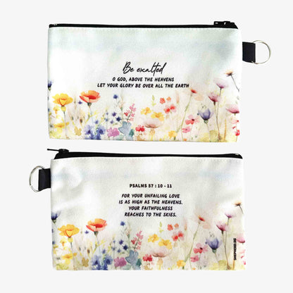 canvas zipper pouch front reverse with bible verse be exalted o God Psalms