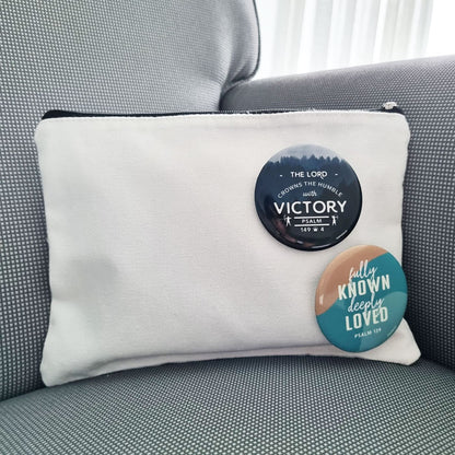 christian pin badge on pouch illustration