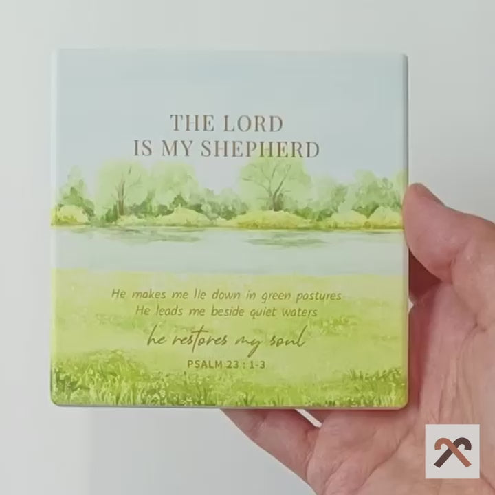 video of a ceramic square coaster with Bible verse The Lord is my Shepherd designed by shepherd.sg