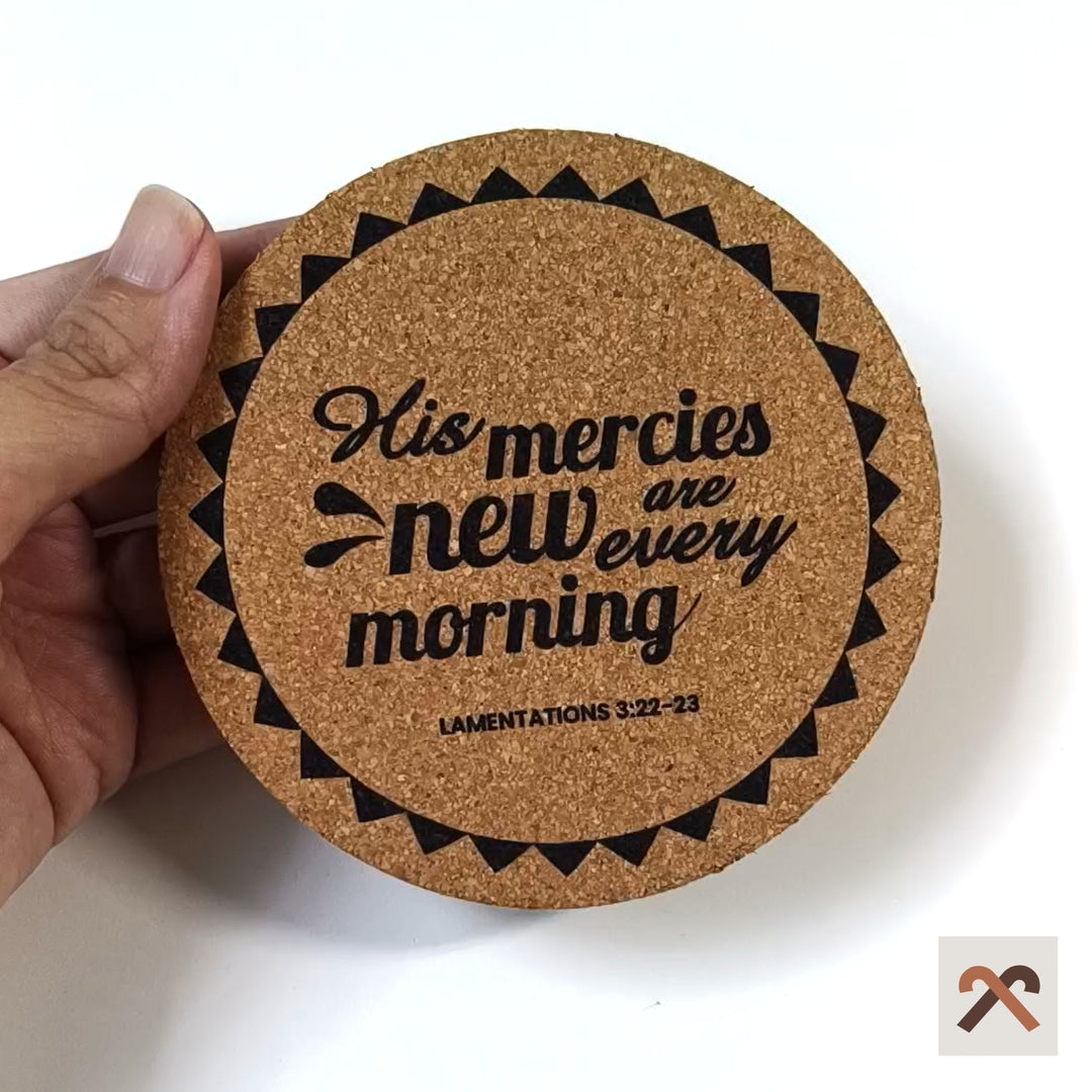 360 degrees of a cork coaster with Bible verse designed by shepherd.sg